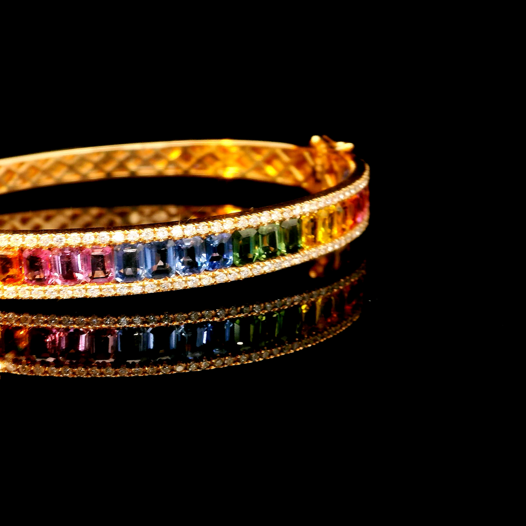 14K Arany Karperec Szivárványszínű Drágakövekkel és Gyémántokkal
