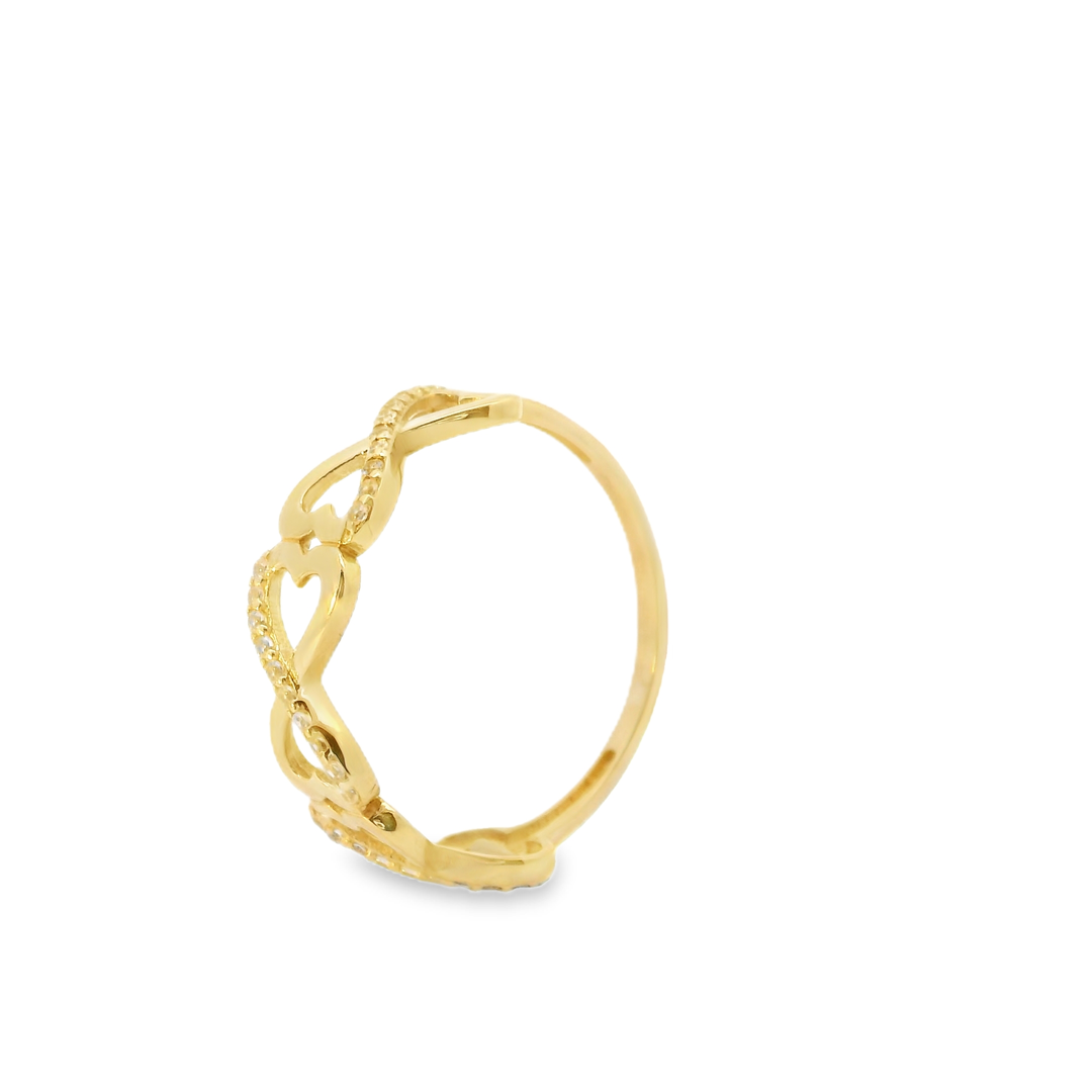 14 karátos sárgaarany szív mintás gyűrű cirkóniákkal