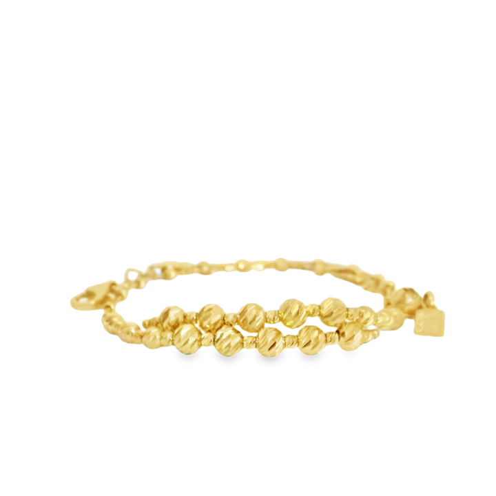 14k Yellow Gold Double-Strand Textured Bead Chain Bracelet