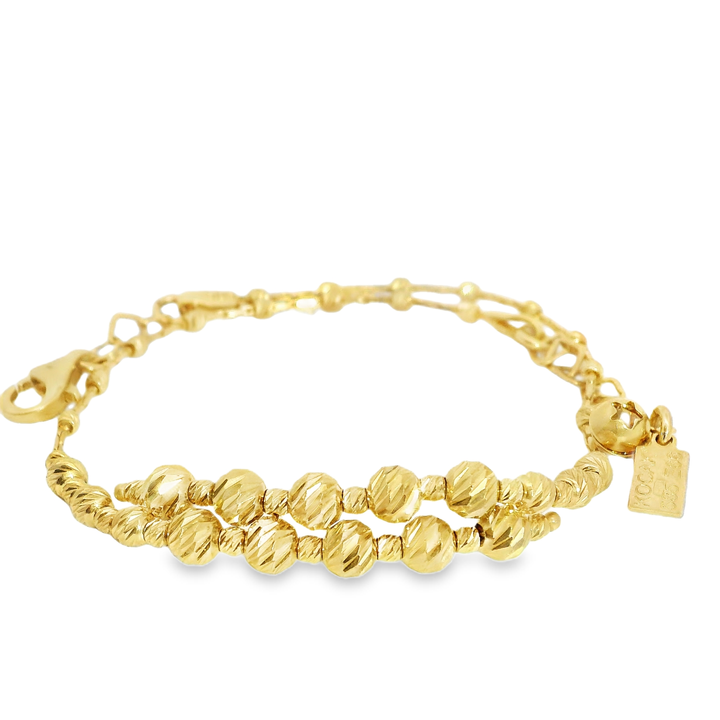 14k Yellow Gold Double-Strand Textured Bead Chain Bracelet