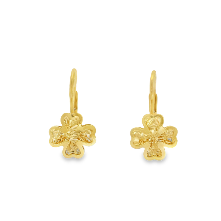 14 karátos sárga arany lóhere mintás fülbevaló Filigree Circular Drop Earrings in Polished Yellow Gold