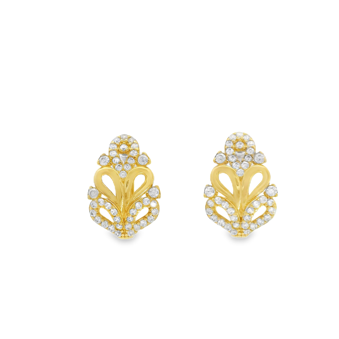 Diamond Floral Motif Hoop Earrings in Yellow Gold