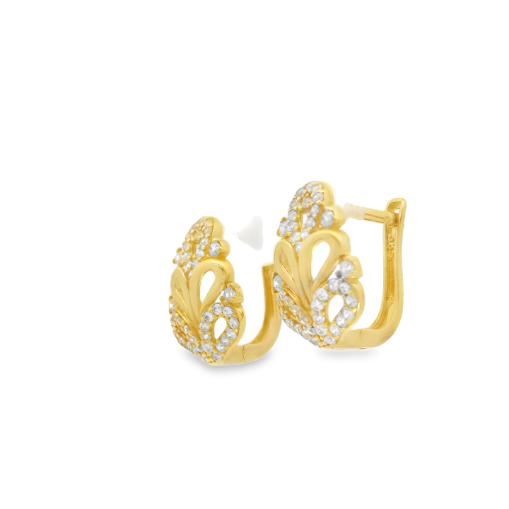 Diamond Floral Motif Hoop Earrings in Yellow Gold