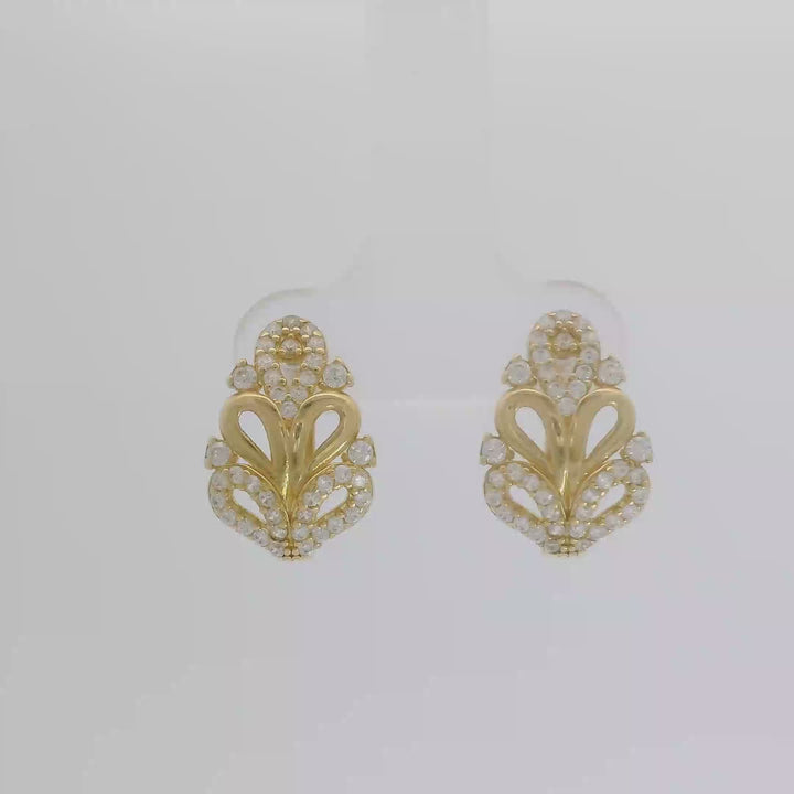 Diamond Floral Motif Hoop Earrings in Yellow Gold