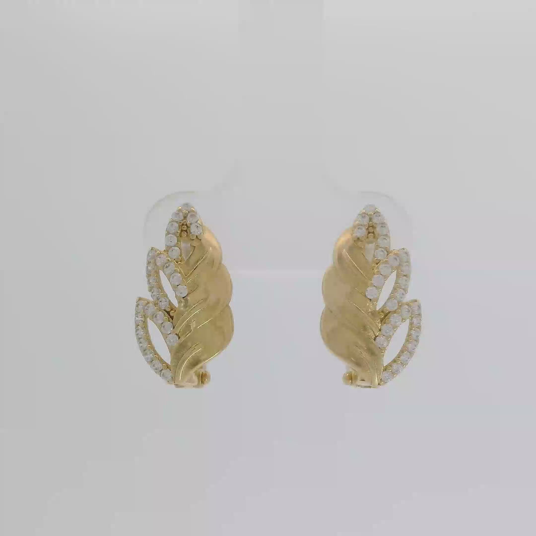 14K Arany Cirkónia Köves Levélmintás Fülbevaló