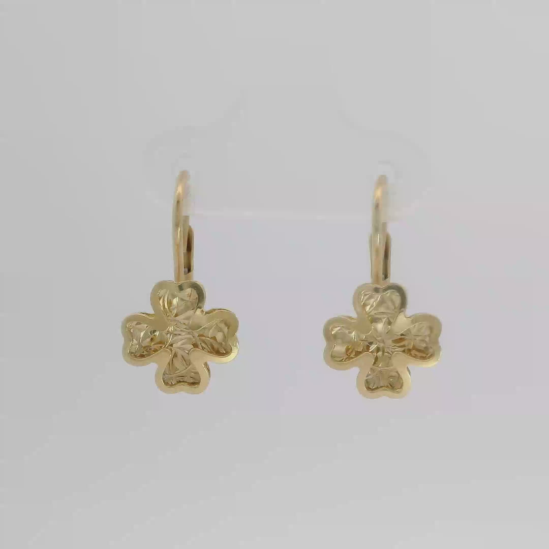 14 karátos sárga arany lóhere mintás fülbevaló Filigree Circular Drop Earrings in Polished Yellow Gold