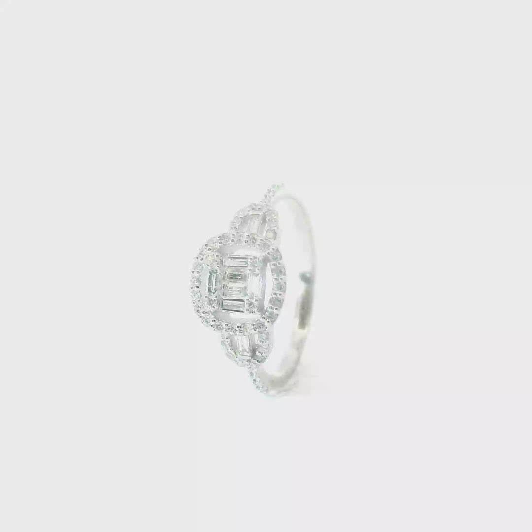 14 Karátos Fehérarany Emerald Halo Cirkónia Gyűrű