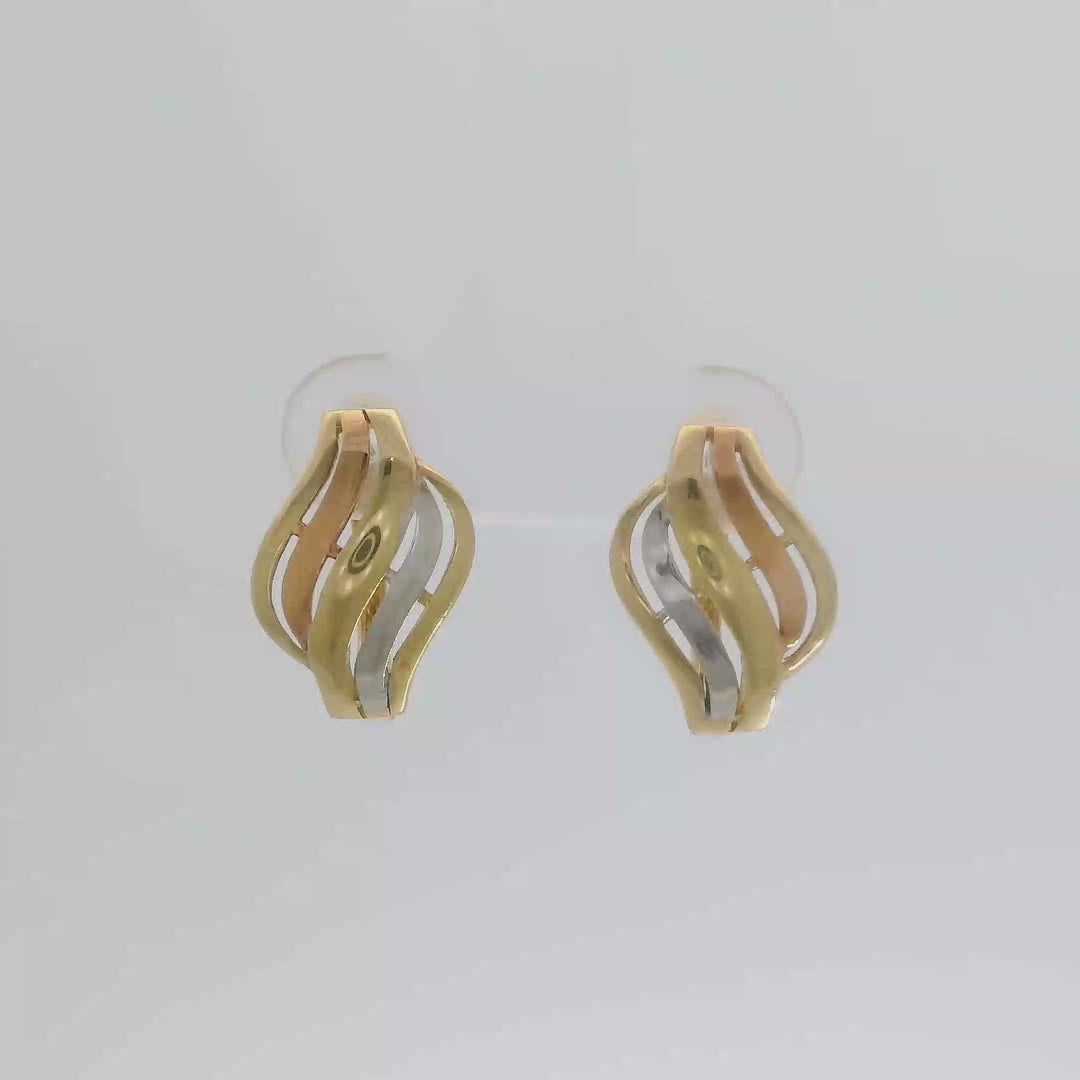 14 Karátos Kétszínű Arany Fülbevaló – Modern Hullám Mintás Elegancia